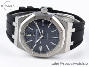 Audermars Piguet Royal Oak 41mm 15400 SS APSF 1:1 Best Edition Blue Textured Dial on Black Rubber Strap SA3120 Super Clone V3 - Image 5