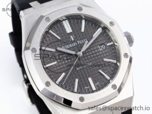 Audermars Piguet Royal Oak 41mm 15400 SS APSF 1:1 Best Edition Gray Textured Dial on Black Rubber Strap SA3120 Super Clone V3 - Image 3