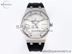 Audermars Piguet Royal Oak 41mm 15400 SS APSF 1:1 Best Edition White Textured Dial on Black Rubber Strap SA3120 Super Clone V3