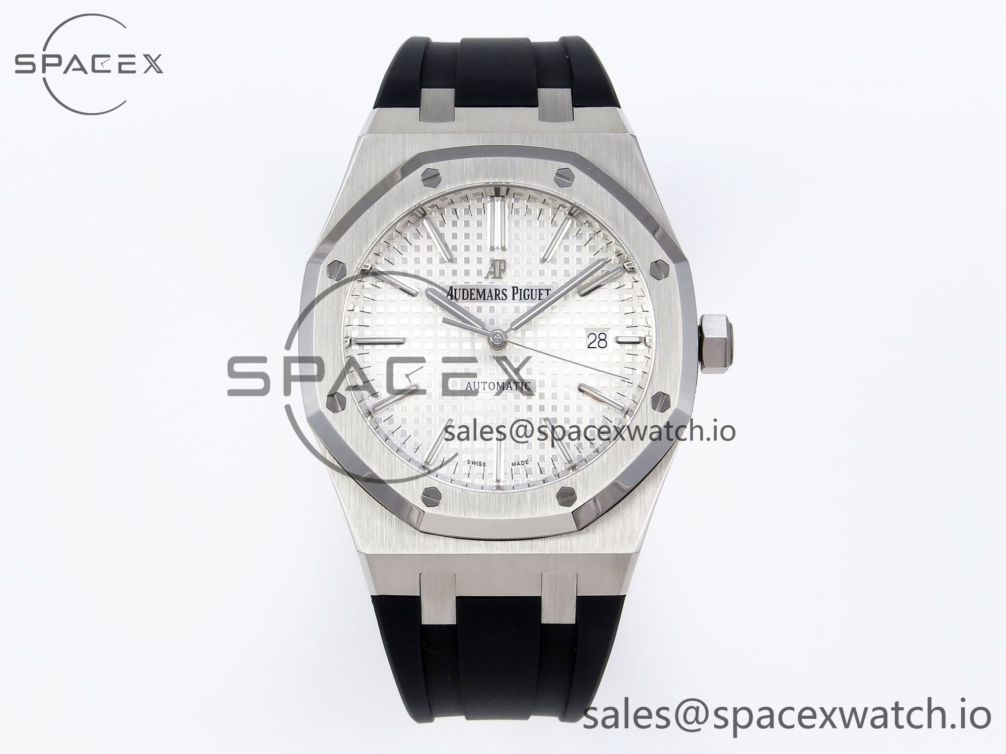 IMG_0924-1.jpg Audermars Piguet Royal Oak 41mm 15400 SS APSF 1:1 Best Edition White Textured Dial on Black Rubber Strap SA3120 Super Clone V3 - Image 1