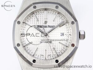 Audermars Piguet Royal Oak 41mm 15400 SS APSF 1:1 Best Edition White Textured Dial on Black Rubber Strap SA3120 Super Clone V3 - Image 2
