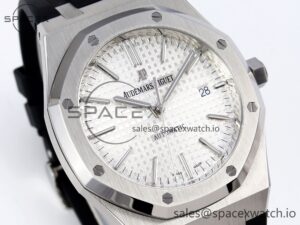 Audermars Piguet Royal Oak 41mm 15400 SS APSF 1:1 Best Edition White Textured Dial on Black Rubber Strap SA3120 Super Clone V3 - Image 3