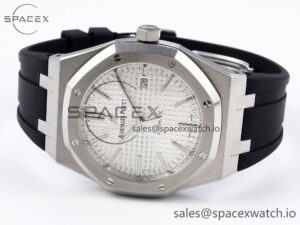 Audermars Piguet Royal Oak 41mm 15400 SS APSF 1:1 Best Edition White Textured Dial on Black Rubber Strap SA3120 Super Clone V3 - Image 5