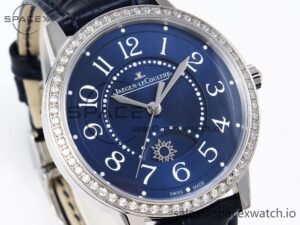 Jaeger-Lecoultre Rendez-Vous Night & Day SS APSF 1:1 Best Edition Blue Textured Dial Diamonds Bezel on Blue Leather Strap SA898 - Image 3