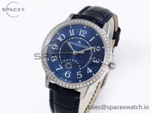 Jaeger-Lecoultre Rendez-Vous Night & Day SS APSF 1:1 Best Edition Blue Textured Dial Diamonds Bezel on Blue Leather Strap SA898 - Image 4