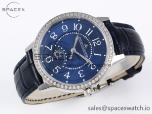 Jaeger-Lecoultre Rendez-Vous Night & Day SS APSF 1:1 Best Edition Blue Textured Dial Diamonds Bezel on Blue Leather Strap SA898 - Image 6