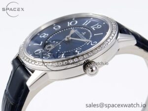 Jaeger-Lecoultre Rendez-Vous Night & Day SS APSF 1:1 Best Edition Blue Textured Dial Diamonds Bezel on Blue Leather Strap SA898 - Image 7