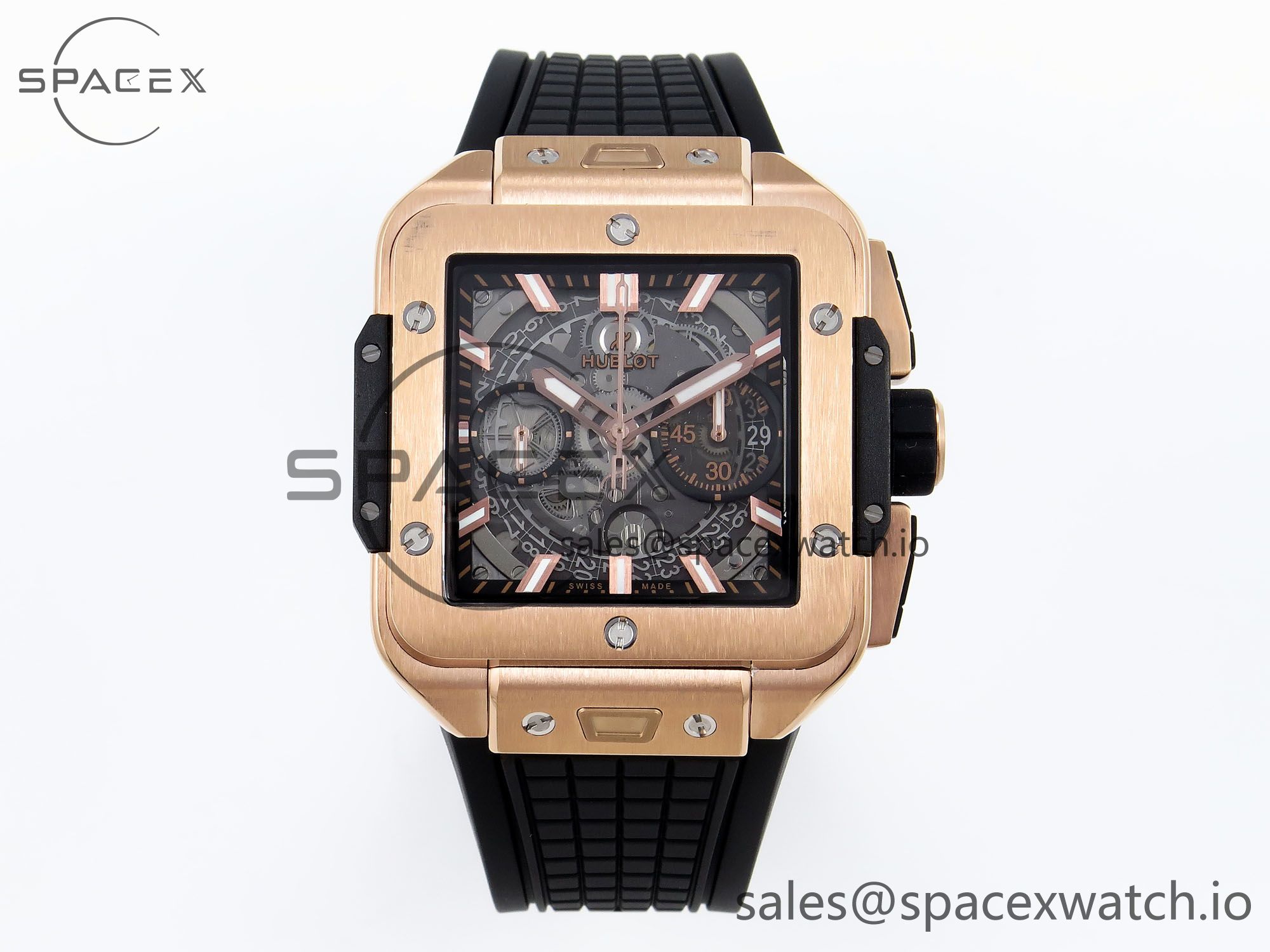 IMG_0001.jpg Hublot Square Bang Unico 42mm RG BBF 1:1 Best Edition Skeleton Dial on Black Rubber Strap A1280 - Image 1