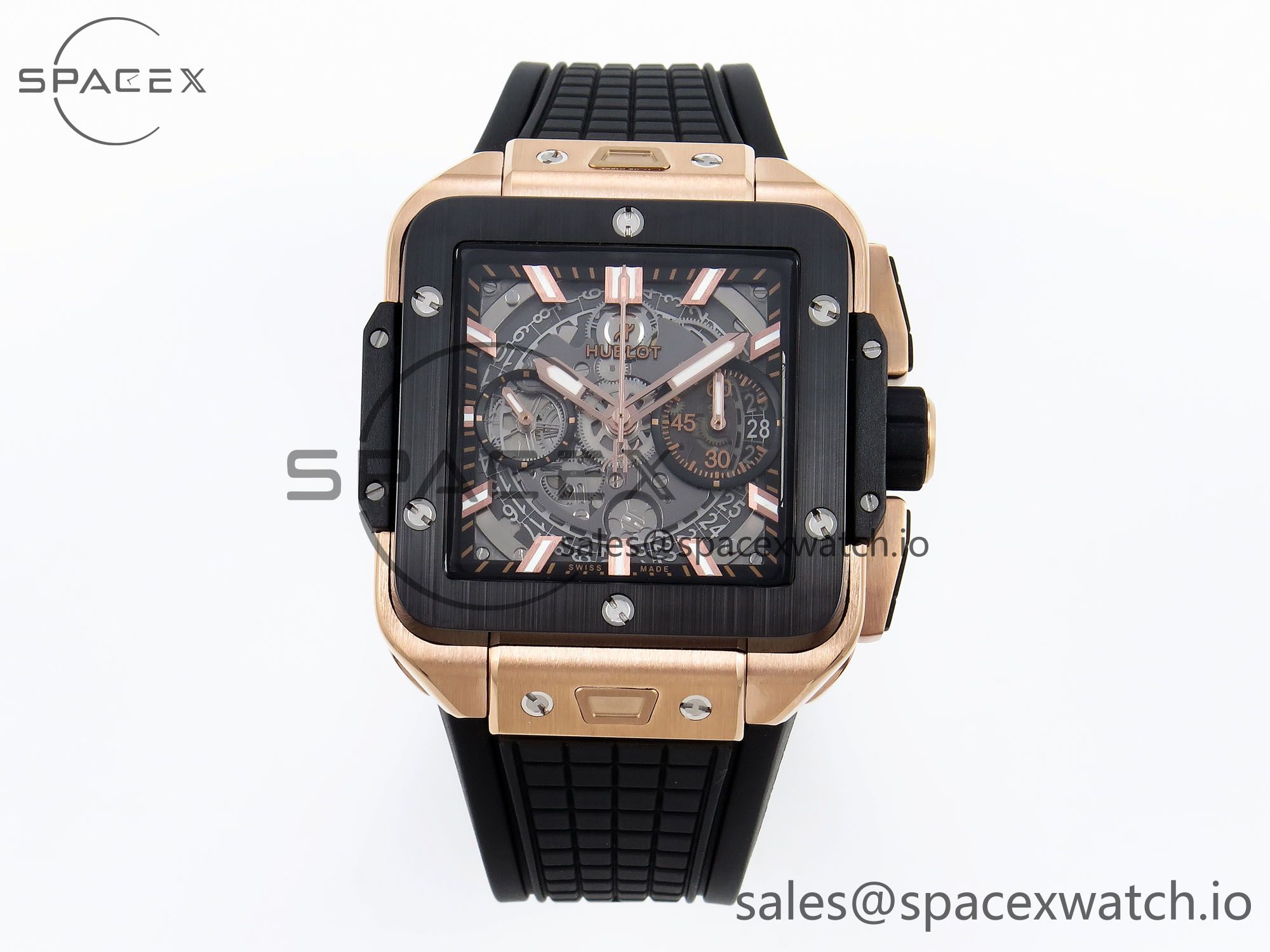 IMG_0050.jpg Hublot Square Bang Unico 42mm RG BBF 1:1 Best Edition Skeleton Dial Ceramic Bezel on Black Rubber Strap A1280 - Image 1
