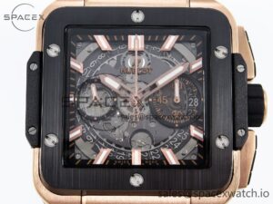 Hublot Square Bang Unico 42mm RG BBF 1:1 Best Edition Skeleton Dial Ceramic Bezel on Black Rubber Strap A1280 - Image 2