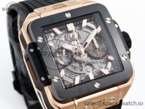 Hublot Square Bang Unico 42mm RG BBF 1:1 Best Edition Skeleton Dial Ceramic Bezel on Black Rubber Strap A1280 - Image 3
