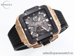 Hublot Square Bang Unico 42mm RG BBF 1:1 Best Edition Skeleton Dial Ceramic Bezel on Black Rubber Strap A1280 - Image 6