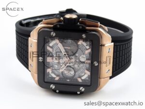 Hublot Square Bang Unico 42mm RG BBF 1:1 Best Edition Skeleton Dial Ceramic Bezel on Black Rubber Strap A1280 - Image 5