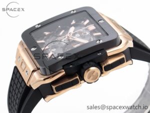 Hublot Square Bang Unico 42mm RG BBF 1:1 Best Edition Skeleton Dial Ceramic Bezel on Black Rubber Strap A1280 - Image 7