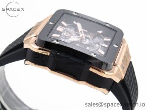 Hublot Square Bang Unico 42mm RG BBF 1:1 Best Edition Skeleton Dial Ceramic Bezel on Black Rubber Strap A1280 - Image 8