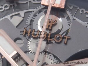 Hublot Square Bang Unico 42mm RG BBF 1:1 Best Edition Skeleton Dial Ceramic Bezel on Black Rubber Strap A1280 - Image 9