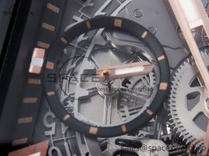 Hublot Square Bang Unico 42mm RG BBF 1:1 Best Edition Skeleton Dial Ceramic Bezel on Black Rubber Strap A1280 - Image 12
