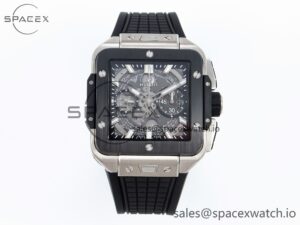 Hublot Square Bang Unico 42mm Titanium BBF 1:1 Best Edition Skeleton Dial Ceramic Bezel on Black Rubber Strap A1280