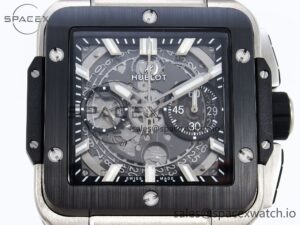 Hublot Square Bang Unico 42mm Titanium BBF 1:1 Best Edition Skeleton Dial Ceramic Bezel on Black Rubber Strap A1280 - Image 2