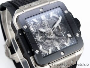 Hublot Square Bang Unico 42mm Titanium BBF 1:1 Best Edition Skeleton Dial Ceramic Bezel on Black Rubber Strap A1280 - Image 3