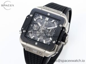 Hublot Square Bang Unico 42mm Titanium BBF 1:1 Best Edition Skeleton Dial Ceramic Bezel on Black Rubber Strap A1280 - Image 4