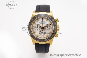 Daytona 116518 Clean Factory 1:1 Best Edition White Pearl Diamonds Dial on Oysterflex Rubber Strap SA4130