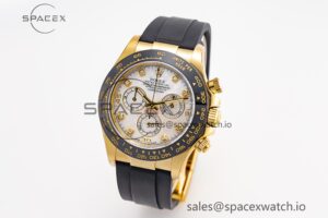Daytona 116518 Clean Factory 1:1 Best Edition White Pearl Diamonds Dial on Oysterflex Rubber Strap SA4130 - Image 4