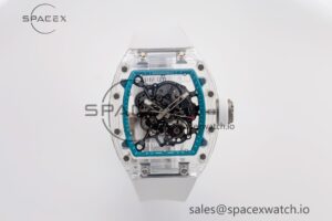 RM055 Transparent SONIC Best Edition Skeleton Blue Dial on White Nylon Strap Clone RMUL2
