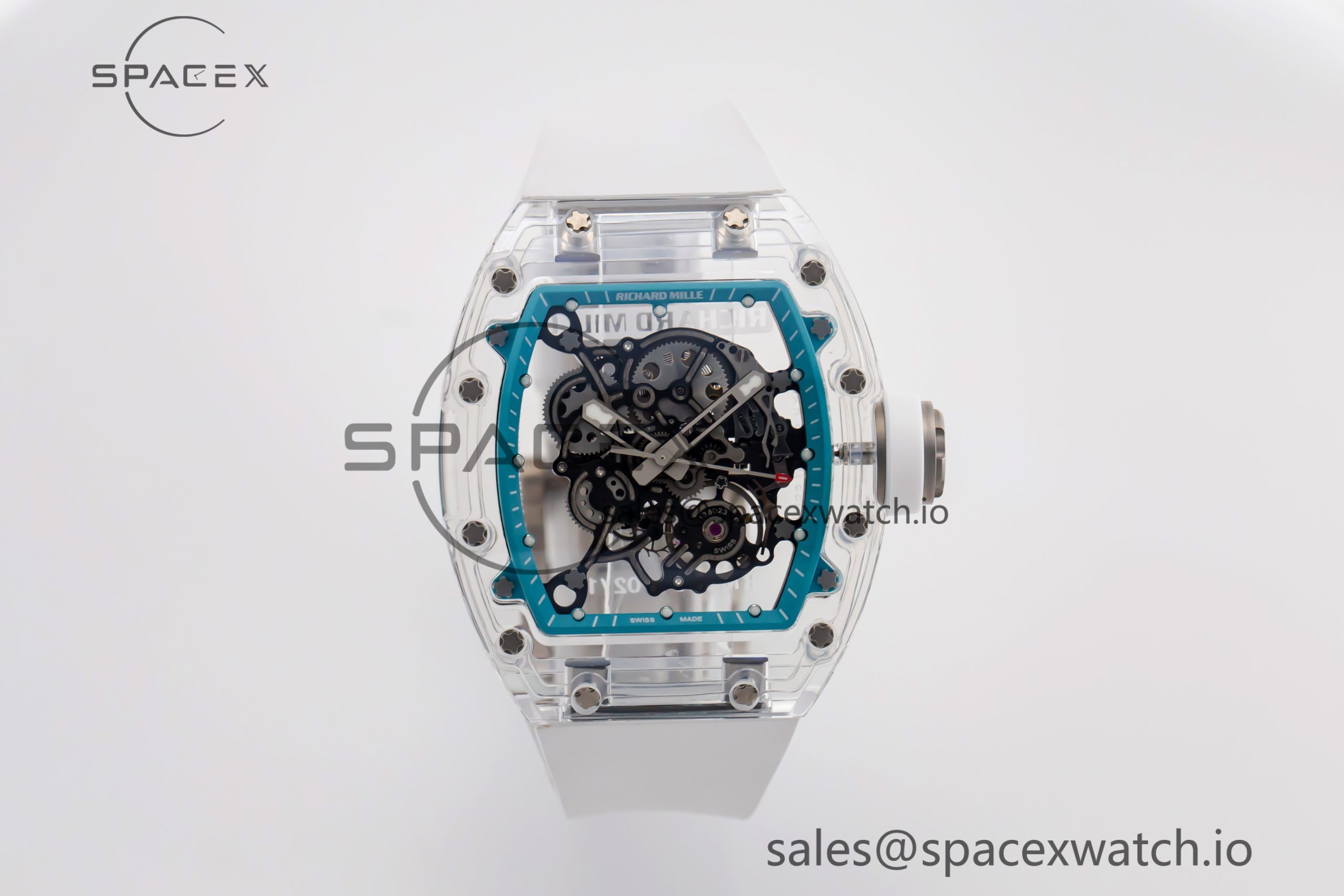 MG_3550-scaled-1.jpg RM055 Transparent SONIC Best Edition Skeleton Blue Dial on White Nylon Strap Clone RMUL2 - Image 1