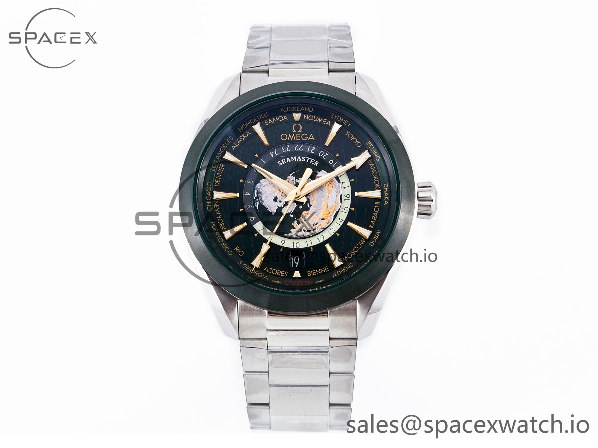 IMG_4132 拷贝 Aqua Terra GMT Worldtimer 150M 43mm 24 VSF 1:1 Best Edition Green Dial on SS Bracelet A8938 Super Clone - Image 1