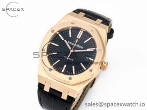 Royal Oak 41mm 15400 RG APSF 1:1 Best Edition Black Dial on Black Leather Strap SA3120 Super Clone V4 (Gain Weight) - Image 4