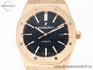 Royal Oak 41mm 15400 RG APSF 1:1 Best Edition Black Dial on Black Leather Strap SA3120 Super Clone V4 (Gain Weight) - Image 2