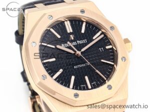 Royal Oak 41mm 15400 RG APSF 1:1 Best Edition Black Dial on Black Leather Strap SA3120 Super Clone V4 (Gain Weight) - Image 3