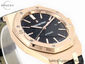 Royal Oak 41mm 15400 RG APSF 1:1 Best Edition Black Dial on Black Leather Strap SA3120 Super Clone V4 (Gain Weight) - Image 6