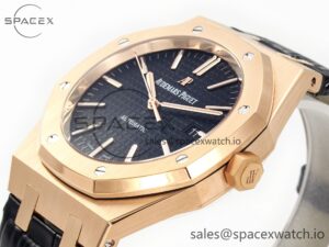 Royal Oak 41mm 15400 RG APSF 1:1 Best Edition Black Dial on Black Leather Strap SA3120 Super Clone V4 (Gain Weight) - Image 5