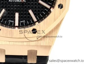 Royal Oak 41mm 15400 RG APSF 1:1 Best Edition Black Dial on Black Leather Strap SA3120 Super Clone V4 (Gain Weight) - Image 12