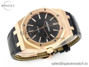 Royal Oak 41mm 15400 RG APSF 1:1 Best Edition Black Dial on Black Leather Strap SA3120 Super Clone V4 (Gain Weight) - Image 7