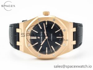 Royal Oak 41mm 15400 RG APSF 1:1 Best Edition Black Dial on Black Leather Strap SA3120 Super Clone V4 (Gain Weight) - Image 8