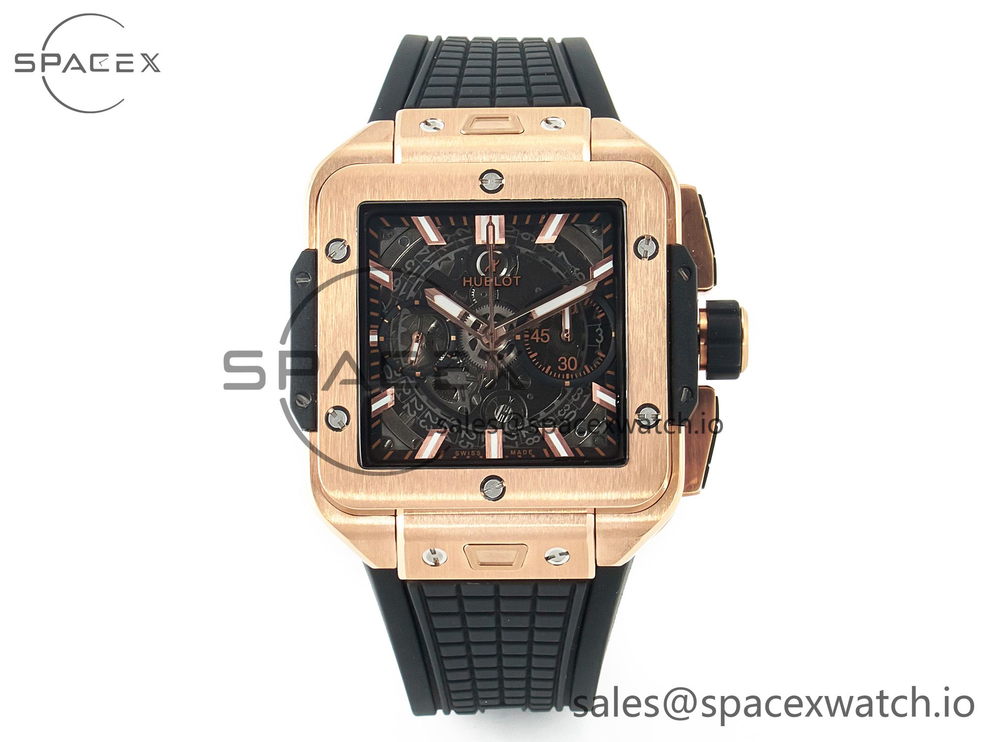 IMG_7411 拷贝 Square Bang Unico 42mm RG BBF 1:1 Best Edition Skeleton Dial on Black Rubber Strap A1280 - Image 1