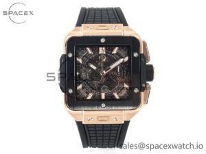 Square Bang Unico 42mm RG BBF 1:1 Best Edition Skeleton Dial Ceramic Bezel on Black Rubber Strap A1280