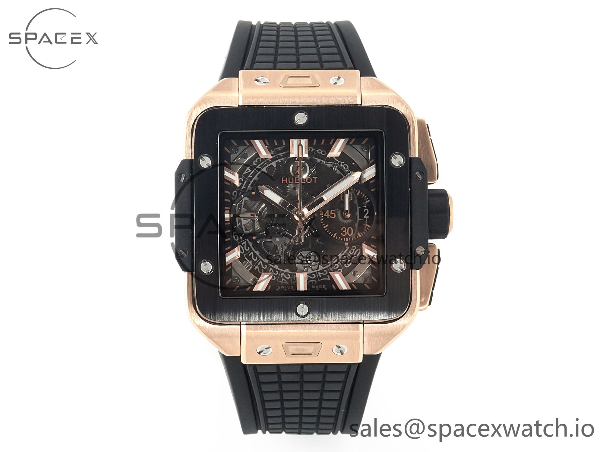 IMG_7482 拷贝 Square Bang Unico 42mm RG BBF 1:1 Best Edition Skeleton Dial Ceramic Bezel on Black Rubber Strap A1280 - Image 1