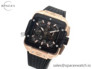 Square Bang Unico 42mm RG BBF 1:1 Best Edition Skeleton Dial Ceramic Bezel on Black Rubber Strap A1280 - Image 4