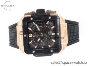 Square Bang Unico 42mm RG BBF 1:1 Best Edition Skeleton Dial Ceramic Bezel on Black Rubber Strap A1280 - Image 8