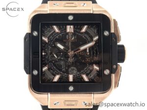 Square Bang Unico 42mm RG BBF 1:1 Best Edition Skeleton Dial Ceramic Bezel on Black Rubber Strap A1280 - Image 2