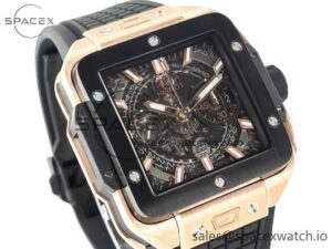 Square Bang Unico 42mm RG BBF 1:1 Best Edition Skeleton Dial Ceramic Bezel on Black Rubber Strap A1280 - Image 3