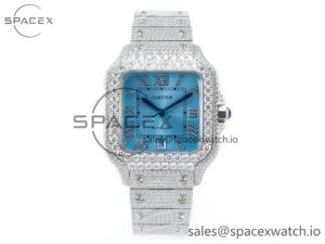 Santos De 40mm TWF 1:1 Best Edition Blue Dial SS/SS Dia/Rmn A2824