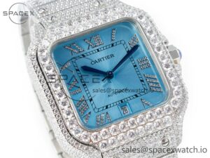 Santos De 40mm TWF 1:1 Best Edition Blue Dial SS/SS Dia/Rmn A2824 - Image 3