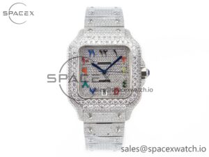 Santos De 40mm TWF 1:1 Best Edition Rainbow Diamond Dial SS/SS A2824