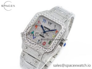 Santos De 40mm TWF 1:1 Best Edition Rainbow Diamond Dial SS/SS A2824 - Image 4