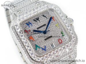 Santos De 40mm TWF 1:1 Best Edition Rainbow Diamond Dial SS/SS A2824 - Image 3